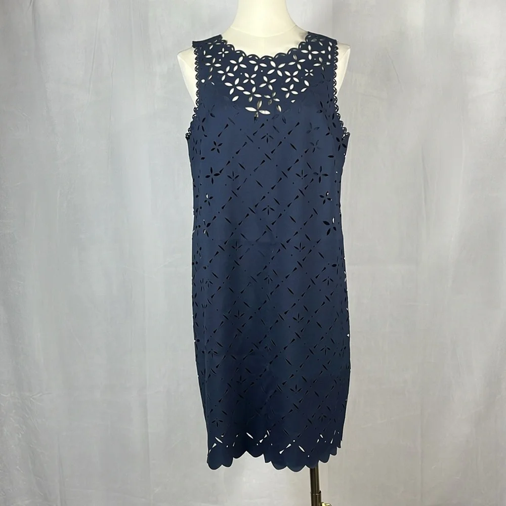 J. Crew Laser Cut Out Shift‎ Dress in Navy Blue.